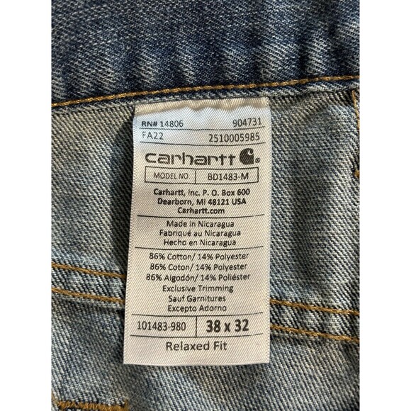 Carhartt BD1483-M Mens Blue Relaxed Fit 5 Pocket Denim Straight Jeans Size 38x32 - Picture 5 of 6
